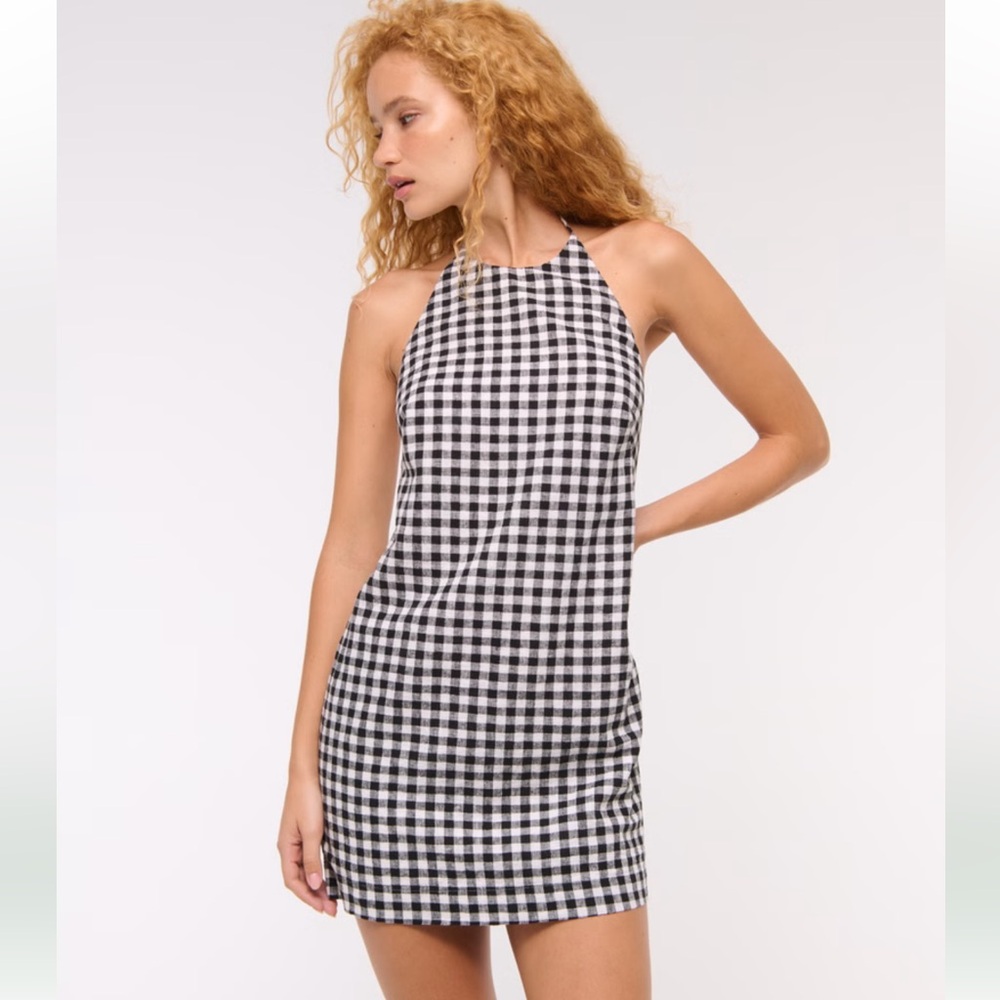 Abercrombie Open-Back Halter Linen-Blend Mini Dress